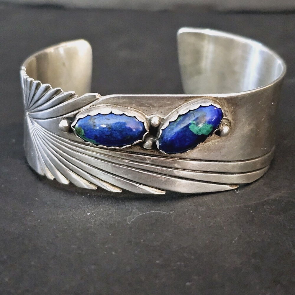 Vintage Robert Johnson RMJ Navajo Sterling Azurite Cuff Bracelet - Picture 6 of 16
